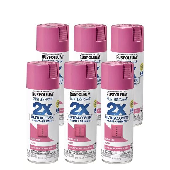 Berry Pink Rust-Oleum 2X Ultra Cover Gloss Spray Paint 12oz 6PK Brand New - Picture 1 of 3
